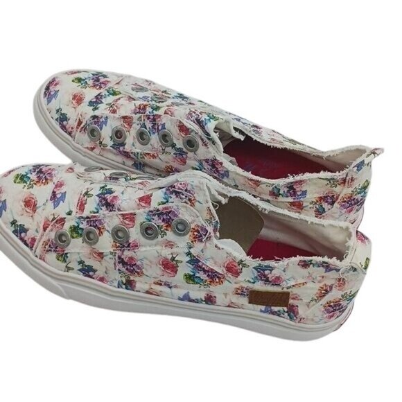 Blowfish Slip-On Sneakers Girls Size 5 Floral Distressed Canvas Shoes No Laces - Picture 6 of 8
